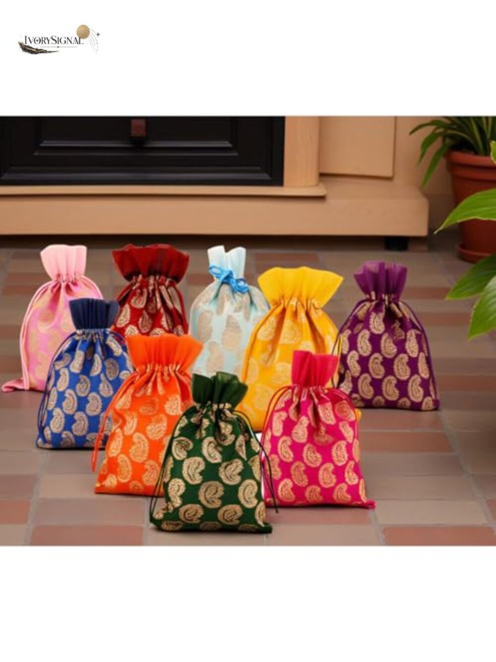 Indian Handcrafted Brocade Drawstring Bags Set of 20 Paisley Pouches for Gifts